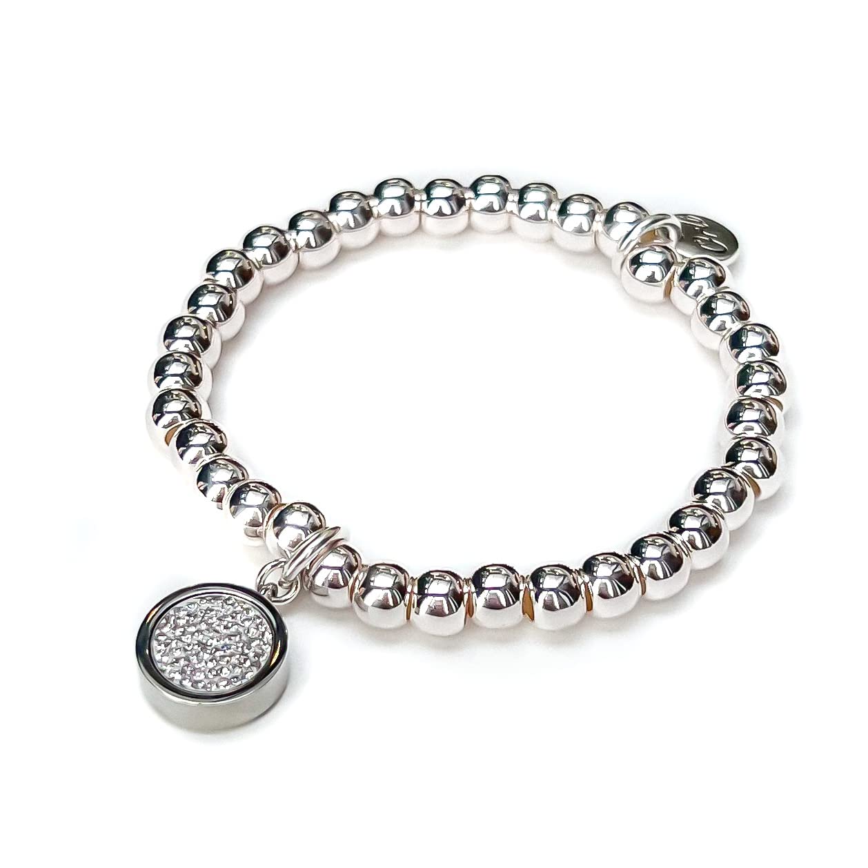 Orli Jewellery Crystal Creations Chunky Beads Bracelet | Clear | Silver Plated | Stainless Steel Charm