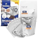Wallaby 1-Cup Gusset Mylar Bag Bundle - 50x (5.5 Mil - 5" x 7") Stand-Up Zipper Pouches + 50x Labels - Heat Sealable, Food Sa
