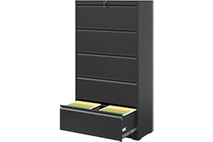 IKIMI 5 Drawer Lateral File Cabinets with Lock,Metal Lateral Filing Cabinet for Home Office,Wide Steel Storage Cabinet Commercial Drawer Cabinet for Legal/Letter/A4 Size Files