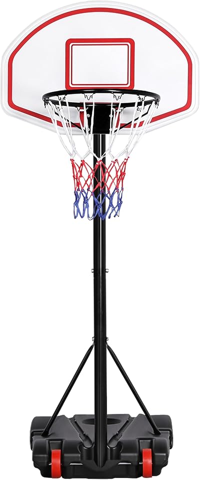 Yaheetech Adjustable Portable Basketball Stand Backboard Hoop Red Wheels