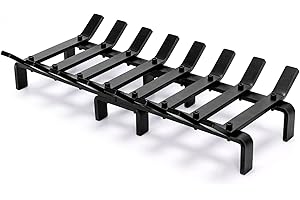 WILLOW WEAVE 20" Fireplace Grate Wood Stove Grate Rack Stove Burning Rack Heavy Duty Solid Steel 8-Bars Firewood Holder Easy Assembly Fire Grate for Indoor Hearth Outdoor Firepit Matt Black