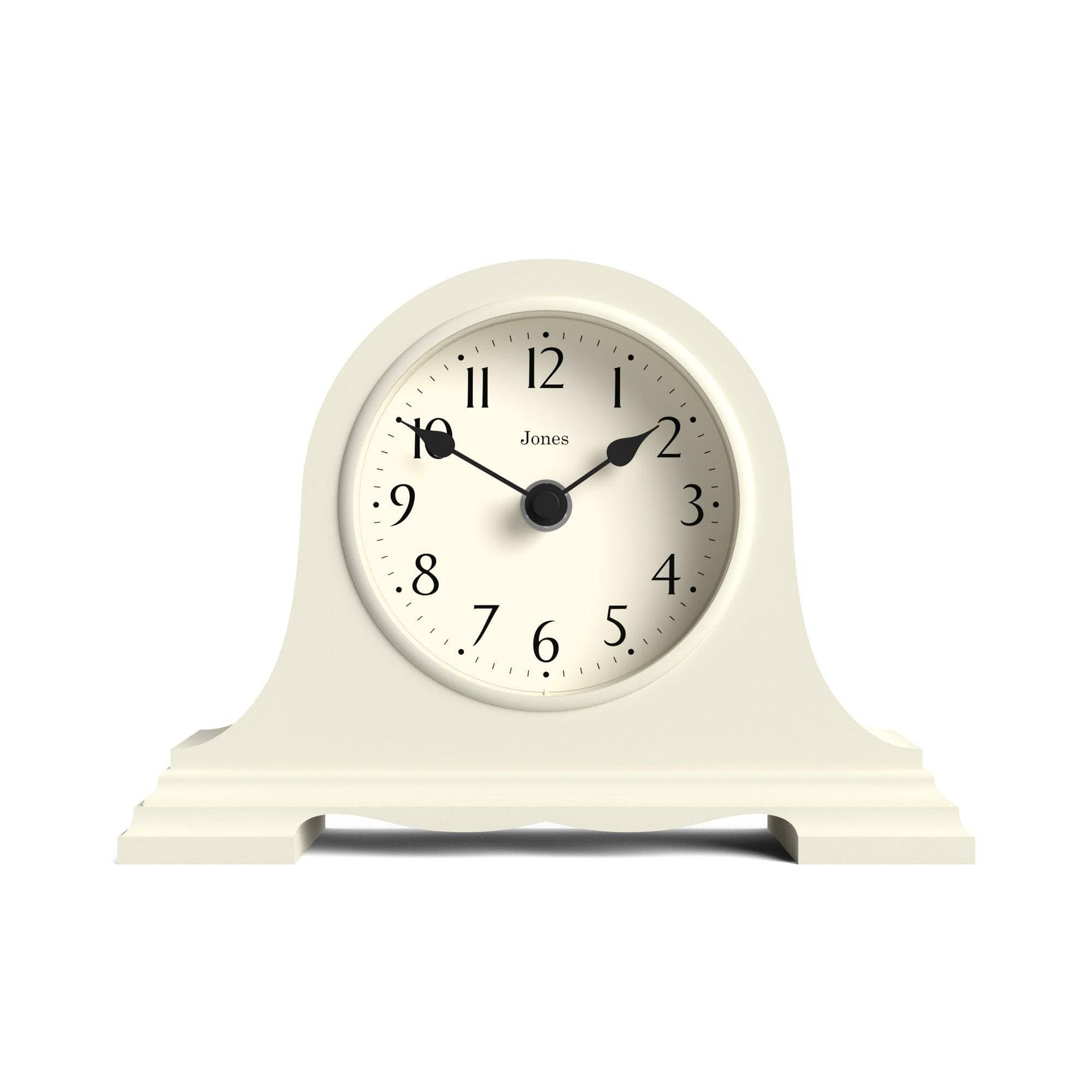 Jones Clocks® Speakeasy small mantel clock | Classic Napoleon’s hat design | Pale Cream | Contemporary classic style for desk, table, shelf or bedside