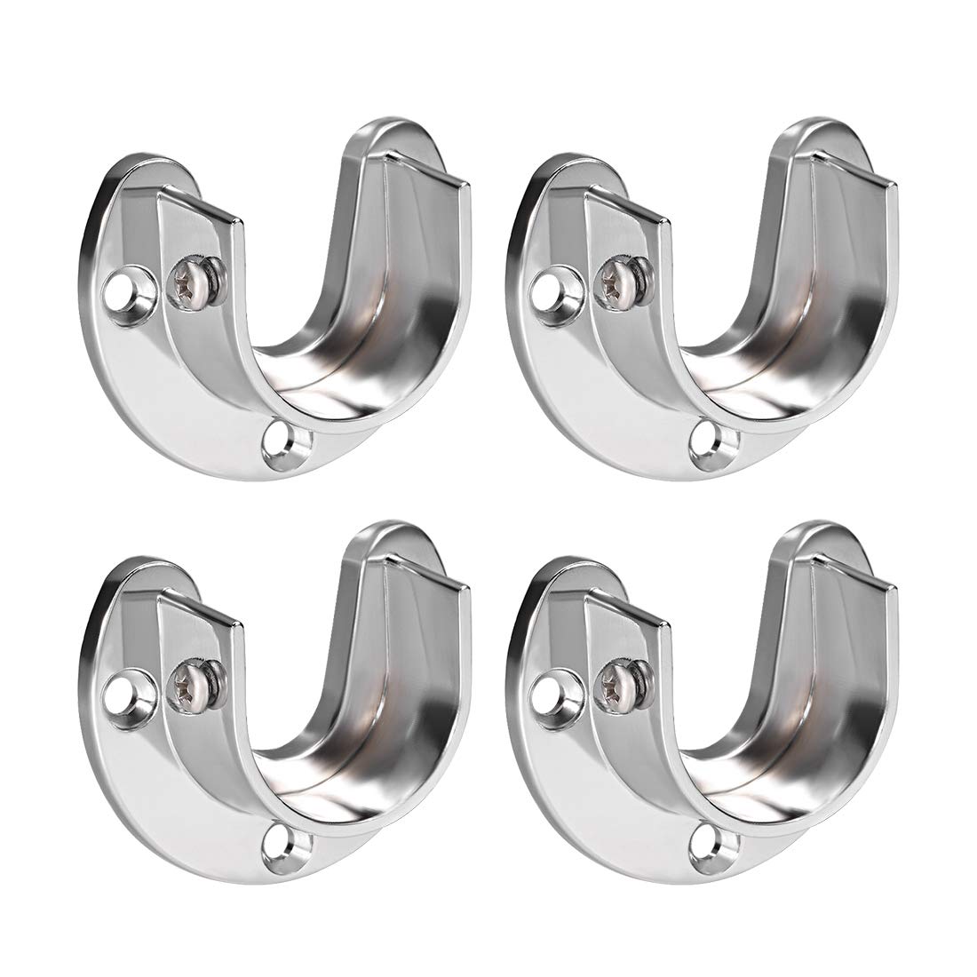 sourcing map Zinc Alloy Closet Pole Sockets, Wardrobe Bracket Holder, Shower Curtain Rod Pole End Supports Sockets Flange 4pcs, 38mm Diameter(U-Shaped)