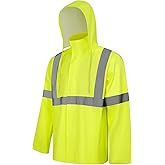 Uno Mejor Hi Vis Rain Jacket Rain Suits for Men, High Visibility Waterproof Rain Coat with Hood, Class 3 Lightweight High Vis Rain Gear for Outdoor Activities& Safety Work, Men Women, Yellow T, L-XL