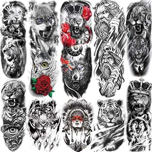 TASROI 10 Sheets Large Temporary Tattoos Sleeve For Men Arm Women Thigh