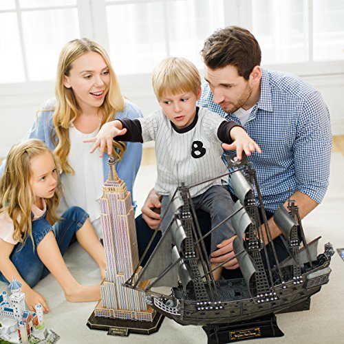 CubicFun L520h Queen Anne's Revenge Pirate Ship Model Kit (with LEDs) 3d Puzzle, Large 340 Pcs