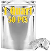 Durimoiy 50 Pack Mylar Bags for Food Storage 1 QUART Thick 9.5 Mil - 7"x10" Resealable Stand-Up Zipper Pouches for Long Term 