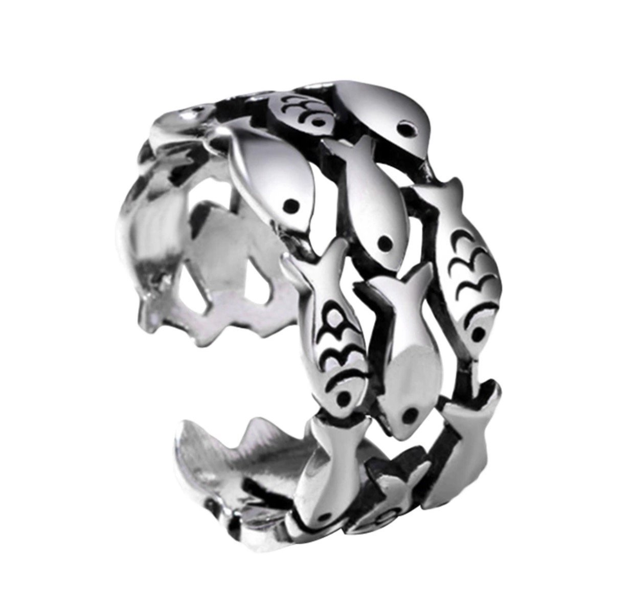 Iszie 925 Sterling Silver Retro Adjustable Layer Fish Open Rings Lucky Fish Rings For Women