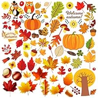 YNOU 144pcs Fall Leaves Window Clings Thanksgiving Maple Acorns Decorations Autumn Window Sticker Decals Party Decor Ornaments
