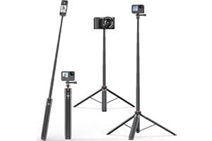 UURIG VRIG Extendable Selfie Stick Tripod for GoPro Max Hero 10 9 8 7 6 5 4, DJI Osmo Action, Insta 360 One R and More Action Camera（55.1''）