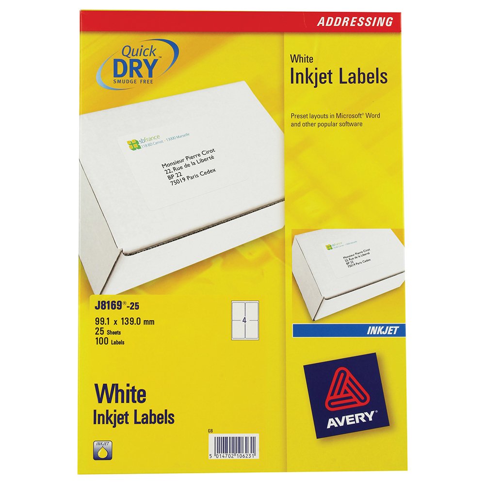 Avery J8 Quick Dry Labels 99.1 x 139 White