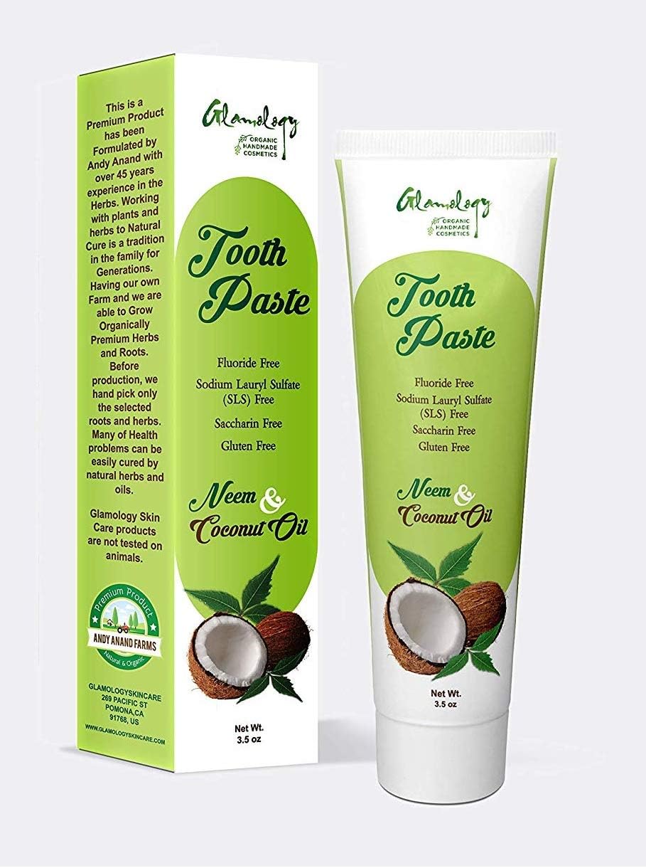 Glamology Herbal Whitening Neem Toothpaste, Fluoride-free, Anti-plaque, Extreme Whitening Advanced Gum Protection Toothpaste Made From Clove, Neem, Ginseng, Amla, Coconut, Brahmi LAB Tested Organic.