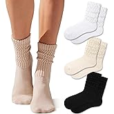Fszsaa Crew Socks For Women Multipairs Cotton Cushioned Athletic Mid Calf Rib Tube 80s Retro Slouchy Socks