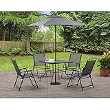 Mainstays Albany Lane 6-Piece Folding Dining Set (Includes Dining table, Folding chairs and Umbrella) (Gray)