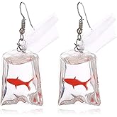 MALOYANVE Goldfish Water Bag Shaped Earrings for Women Charm Funny Handmade Resin 3D Lifelike Animal Dangle Earrings Jewelry Gifts