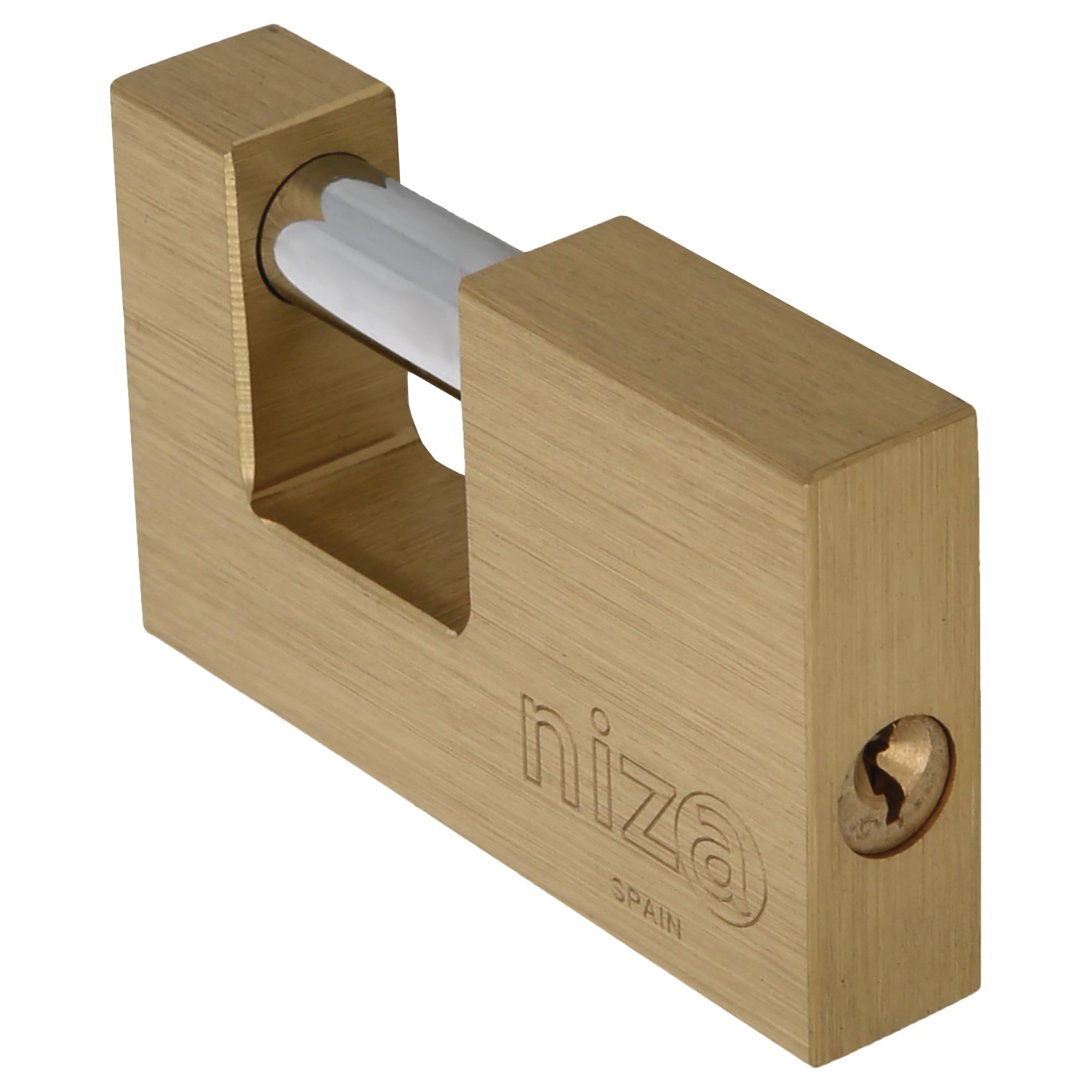 amig - 3096 Rectangular Padlock Model 200, Brass and Treated Steel arc, Width: 75 mm, Matte Brass