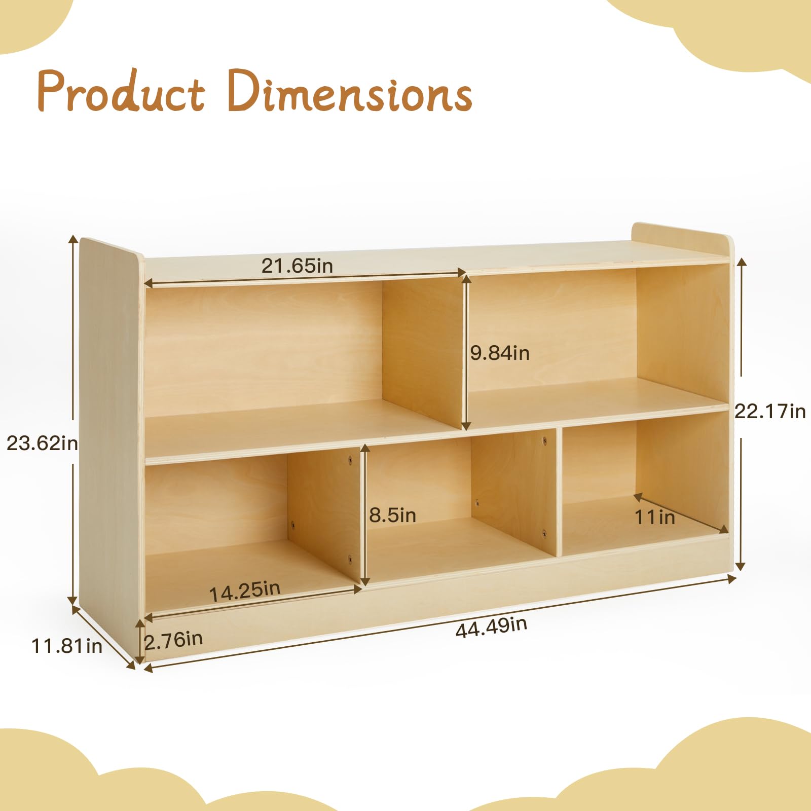 PTINFLUCE Montessori Shelf, Wooden Toy Storage Organizer for Books Toys, 2 Shelf Bookcase, 5-Section Storage Cabinet, Toddler Book Shelf for Kids Rooms, Playroom, Nursery, Kindergarten (Natural)