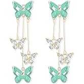 Butterfly Earrings for Women Sparkle Purple Butterfly Earrings Crystal Butterfly Tassel Earrings Purple Earrings Jewelry for Singer Fans Costume Outfits Gifts