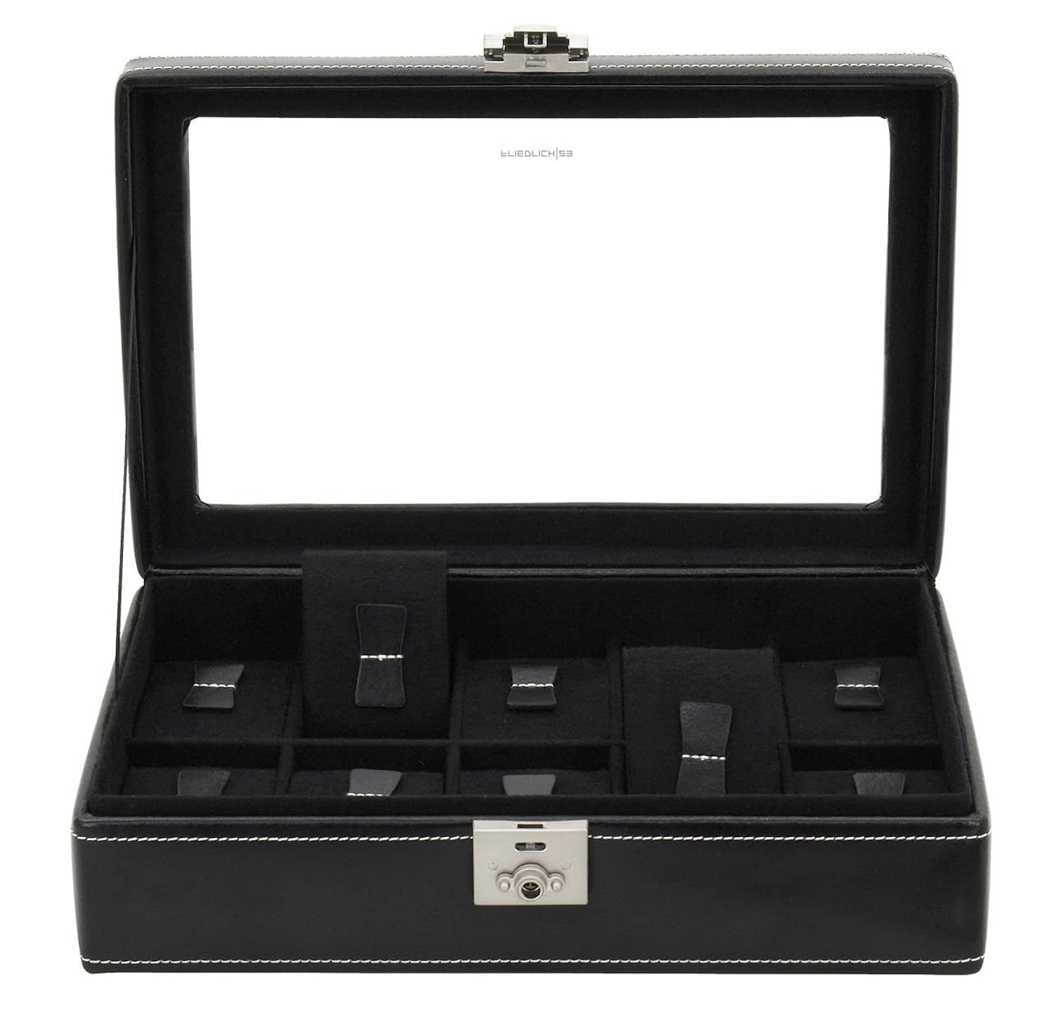Uhrenschatulle Vitrine aus echtem Leder fÜr 10 Uhren schwarz Schatulle