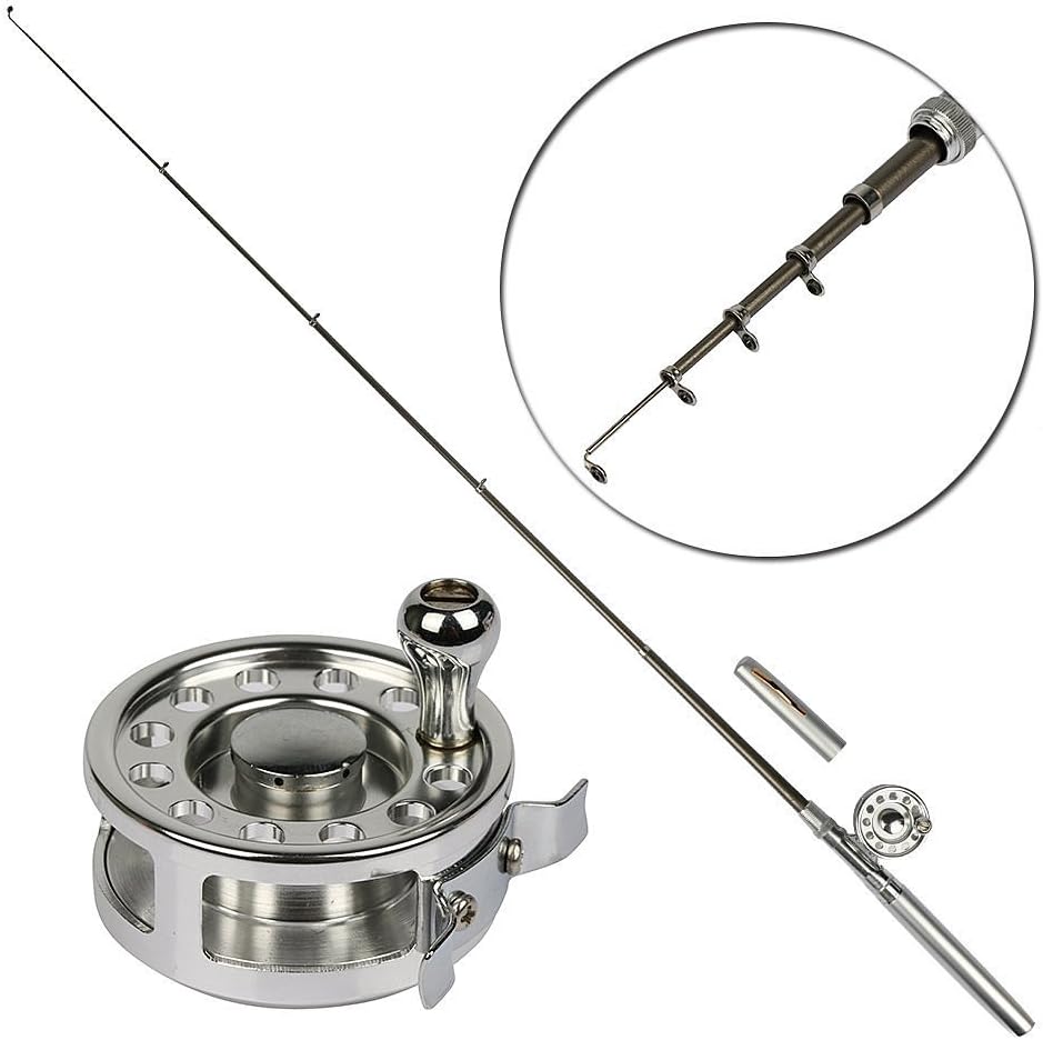 Meiyu Mini Telescopic Rod Combo 3'3" Travel Mate Fishing Pen Portable Float Fishing Rod Color Silver Centerpin Reel Pocket Pen Fishing Combo
