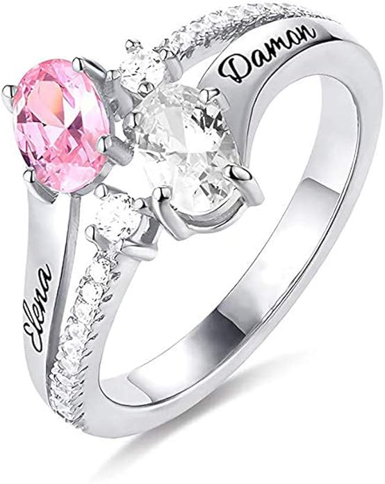 Malaysabah Personalised Birthstone Promise Rings for Her,Mother Rings