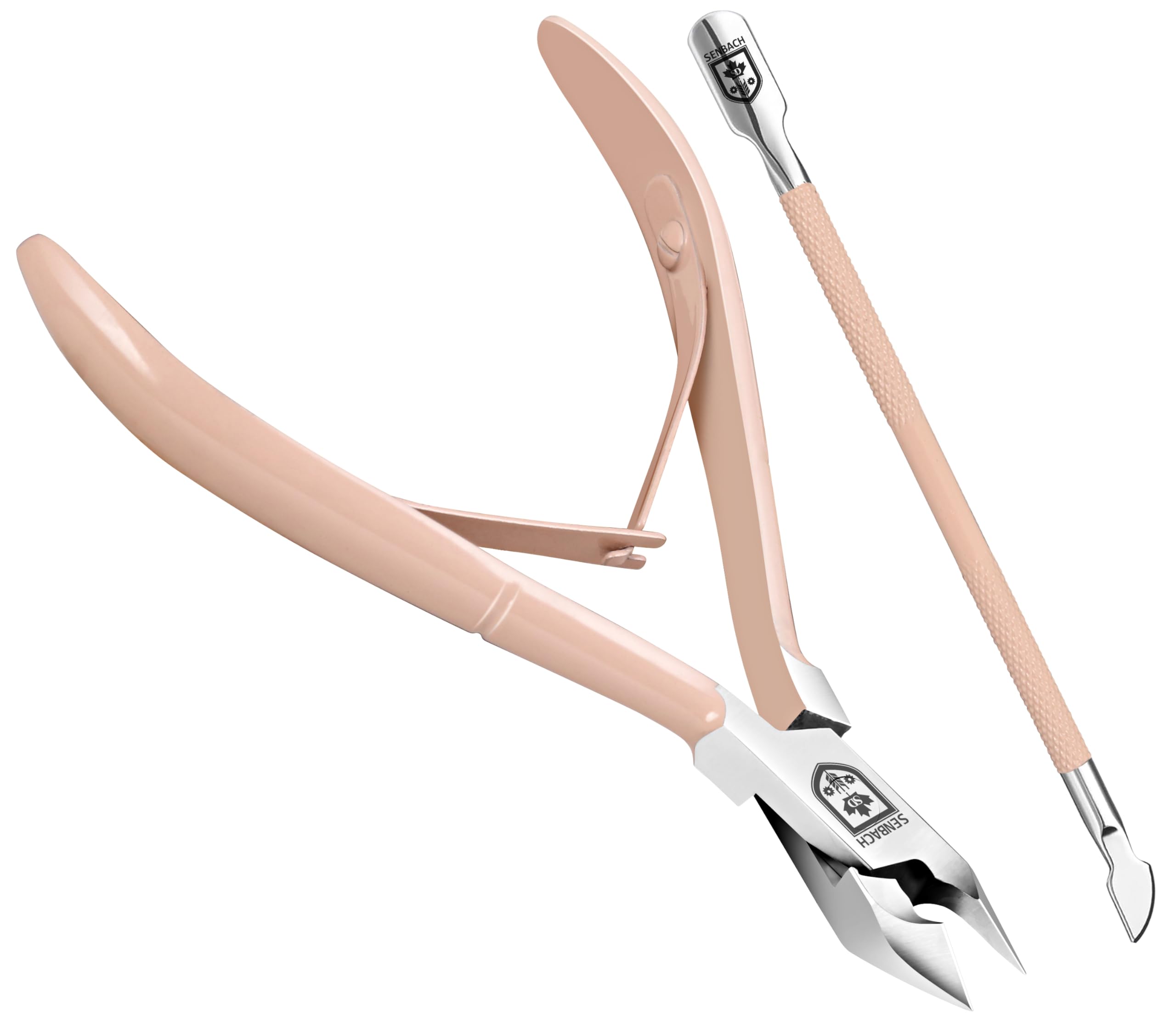 SENBACH Cuticle Trimmer with Cuticle Pusher, Cuticle Remover Cuticle Nipper Professional Stainless Steel Cuticle Cutter Clipper Durable Pedicure Manicure Tools for Fingernails and Toenails (Pink)