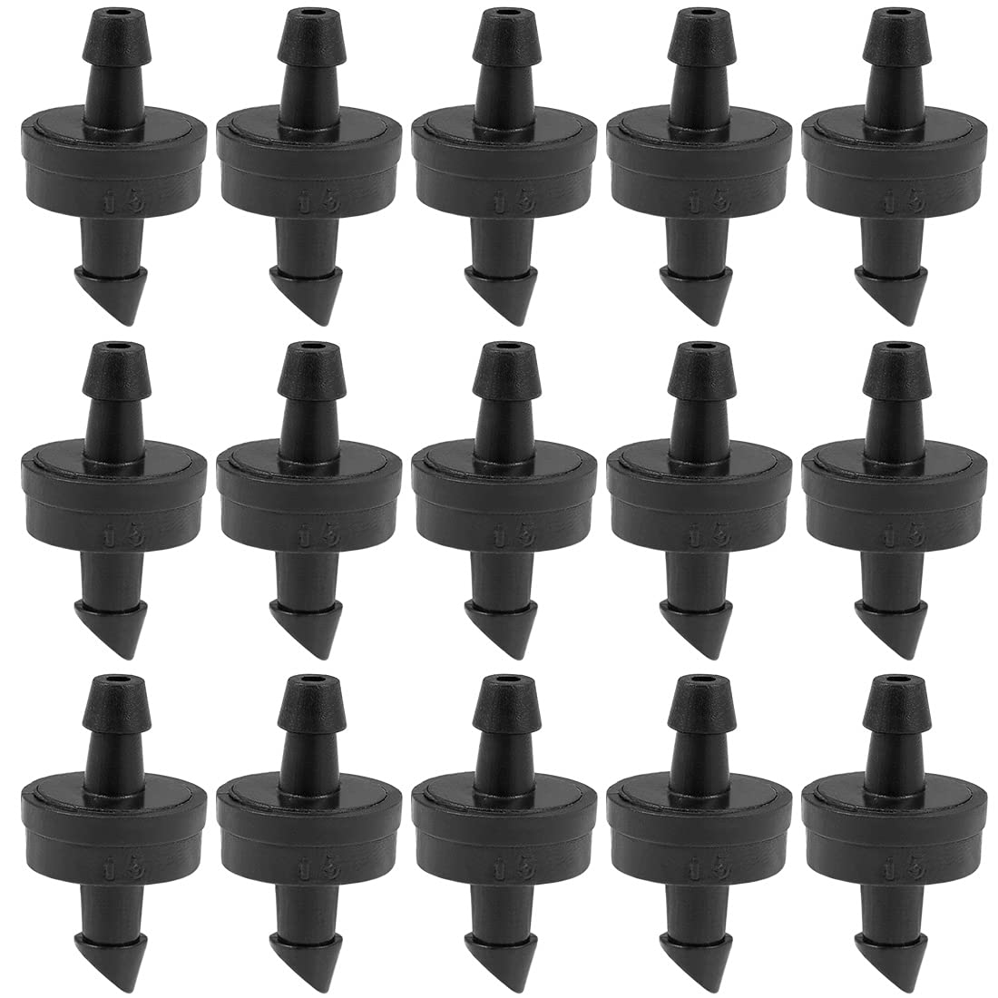 sourcing map Pressure Compensating Dripper 2.6GPH 10L/H Emitter for Garden Lawn Drip Irrigation with Barbed Hose Connector Plastic Black 15pcs