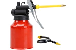 ASABOCAI 250ml Hand Oil Can, Pump Oiler Can with 2 Spouts Straight & Flexible