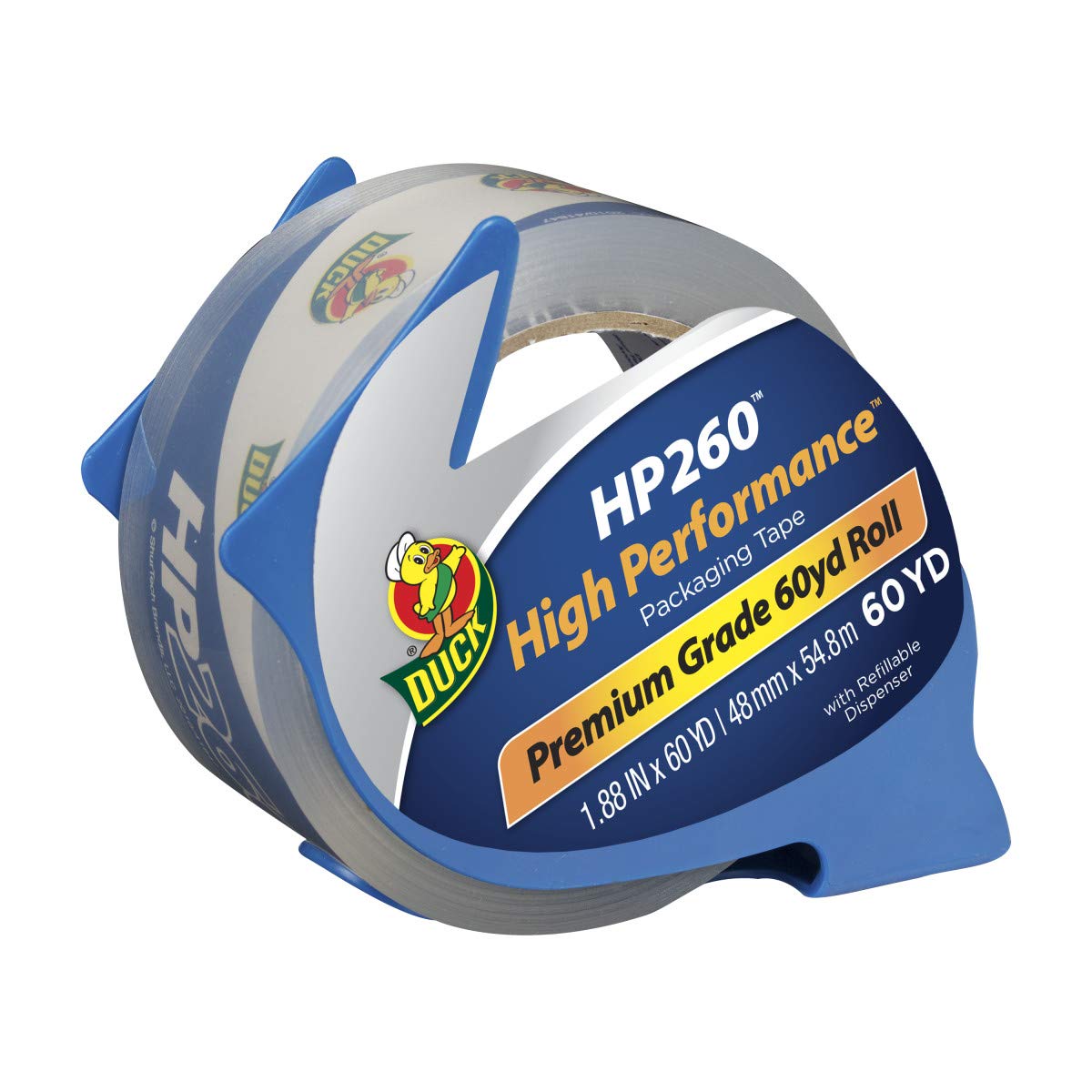 Duck HP260 Packing Tape with Dispenser, 1.88 Inch x 60 Yard, Clear, 1 Roll (393186)