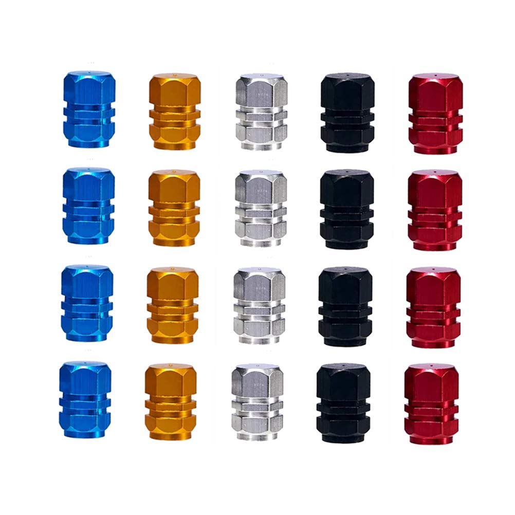 Valve Stem Caps,Tire Valve 20 Pack Aluminum Alloy Car Dustproof Caps for Motorbike Trucks Bike Bicycle Gold Silver Red Blue Black