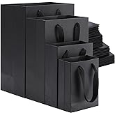 PerKoop 40 Pack Kraft Gift Bags Handled Paper 4 Sizes Goodie Bags with Handles Gift Wrap Recyclable Dessert Shopping Sacks for Birthday Baby Shower Wedding Valentines Day Easter(Vertical,Black)