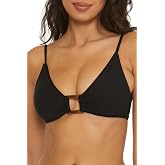 BECCA by Rebecca Virtue Women's Standard Modern Edge Bralette Bikini Top, Adjustable, Tie Back, Swimwear Separates, Black