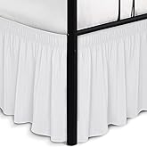 Biscaynebay Wrap Around Bed Skirts with Split Corners for Queen Beds 15" Drop, White Adjustable Elastic Dust Ruffles Easy Fit Wrinkle Resistant Silky Luxurious Fabric Machine Washable