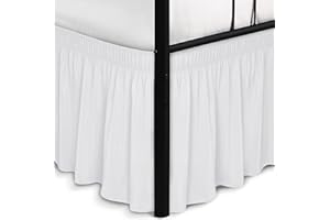 Biscaynebay Wrap Around Bed Skirts with Split Corners for Queen Beds 15" Drop, White Adjustable Elastic Dust Ruffles Easy Fit Wrinkle Resistant Silky Luxurious Fabric Machine Washable