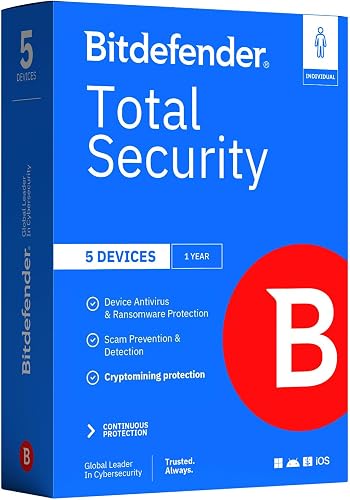 Bitdefender Total Security - 5 Devices | 1 year Subscription | PC/Mac/Android/iOS | Activation Code by Mail