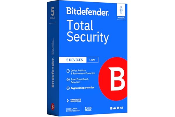 Bitdefender Total Security 2026 – Complete Antivirus and Internet Security Suite – 5 Devices | 1 Year Subscription | PC/Mac | Activation Code by Mail