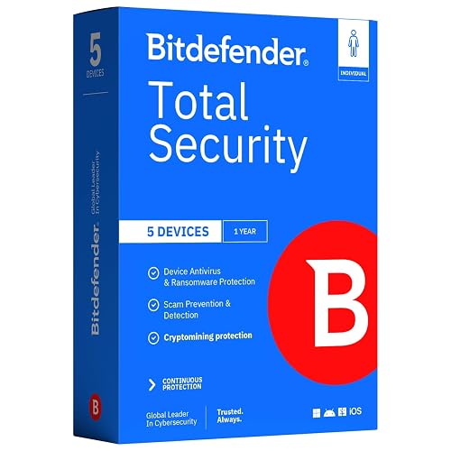 Bitdefender Total Security - 5 Devices | 1 year Subscription | PC/Mac/Android/iOS | Activation Code by Mail