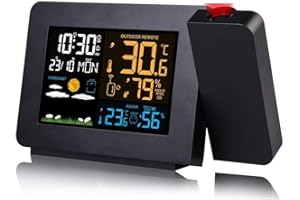 BAYUE Projection Alarm Clock with Outdoor Sensor,Personal Weather Station for Bedroom, Projector Dimmable Clock Dual Alarms LCD,12/24H