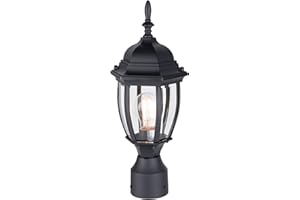 LIT-PaTH Outdoor Post Lighting Fixture Pole Lantern, E26 Medium Base Max 60W, Aluminum Housing Plus Glass, Matte Black Finish, 1-Pack