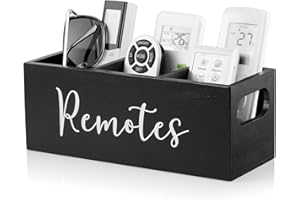 DRASTAR Remote Control Holder, Wooden TV Remote Holder with 3 Slots, Remote Organizer for Nightstand, Black Remote Caddy for Home Office