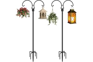 AnBaiMei Outdoor Double Shepherds Hook with 5 Prong Base, 76 Inch Adjustable Heavy Duty Two Sided Bird Feeder Pole Stand for Hanging Plant Baskets, Solar Light Lanterns, Hummingbird Feeder, 2 Pack