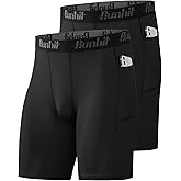 Runhit 2 Pack Mens Compression Shorts with Pocket, Spandex Athletic Workout Shorts, Performance Underwear for Running