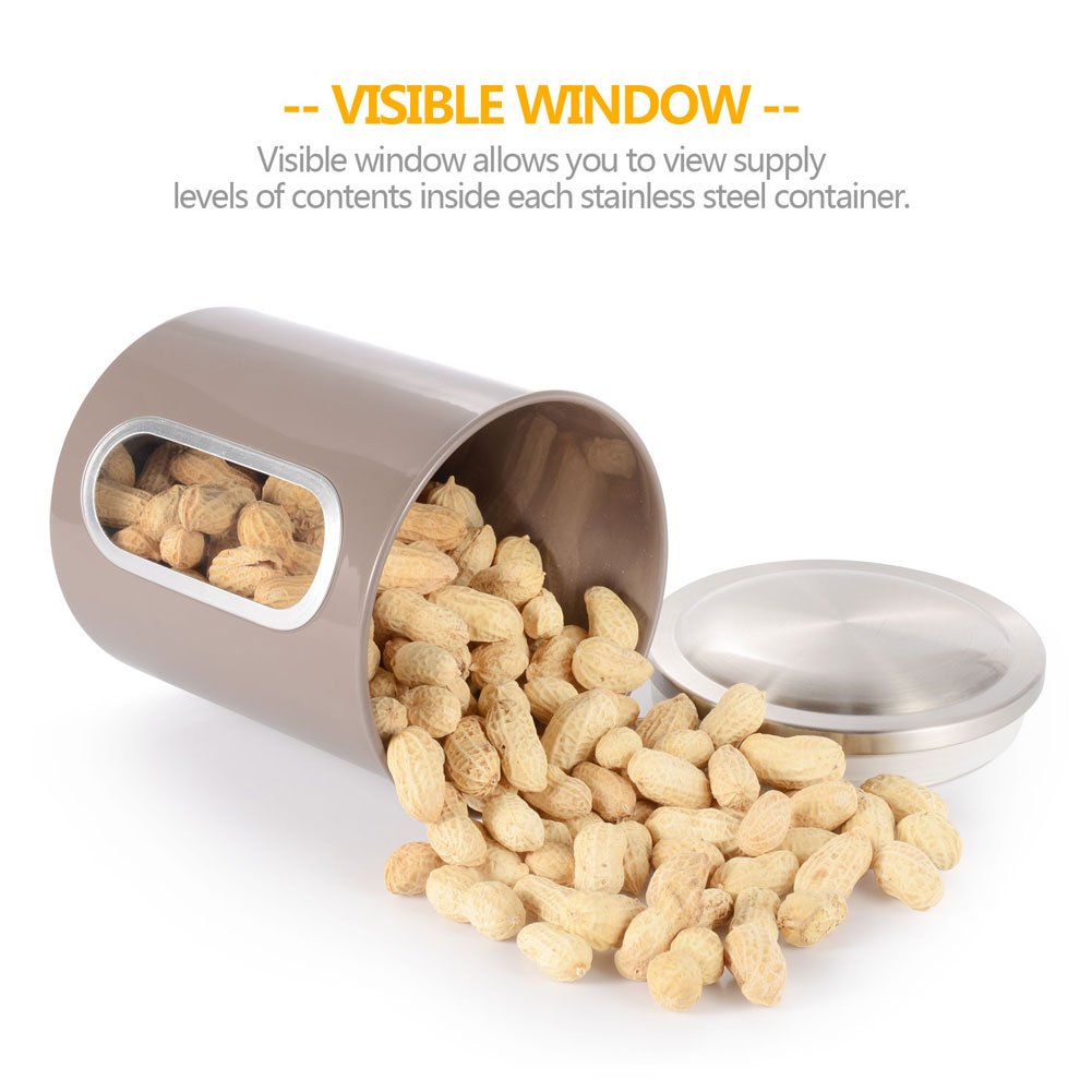 Kitchen Canisters Set,3 Piece Stainless Steel Canister Set,Nested Food Storage Canisters with Airtight Lids and Clear Windows,Red