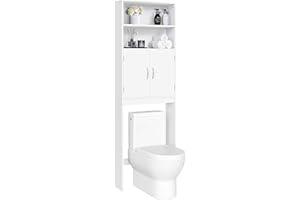 Yaheetech Over The Toilet Bathroom Organizer, Wooden Modern Storage Cabinet with Adjustable Shelf and Door, White