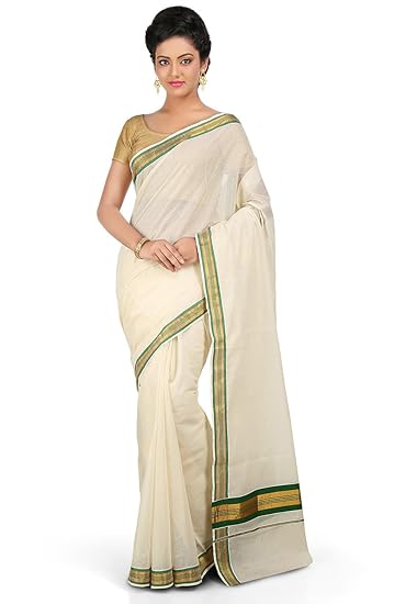 selvamani tex cotton kerala kasavu Fancy zari saree with white Running blouse