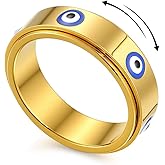 YemmxLoo Evil Eye Fidget Ring for Women Men 18K Gold Plated, Anxiety Relief Spinner Ring Luck Charm Jewelry Gift, Size 6-10