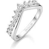 IMOLOVE Lab Grown Diamond Wedding Bands for Women，0.7 Carat V Shaped Eternity Rings in 18K White Gold Plated Sterling Silver Size 4-11