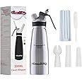 AMAZWHIP 500ML Cream Dispenser For All Cold Applications-Durable Aluminum Alloy Cream Whipper With 3 Decorating Nozzles & 1 Cleaning Brush (500ML Metall)