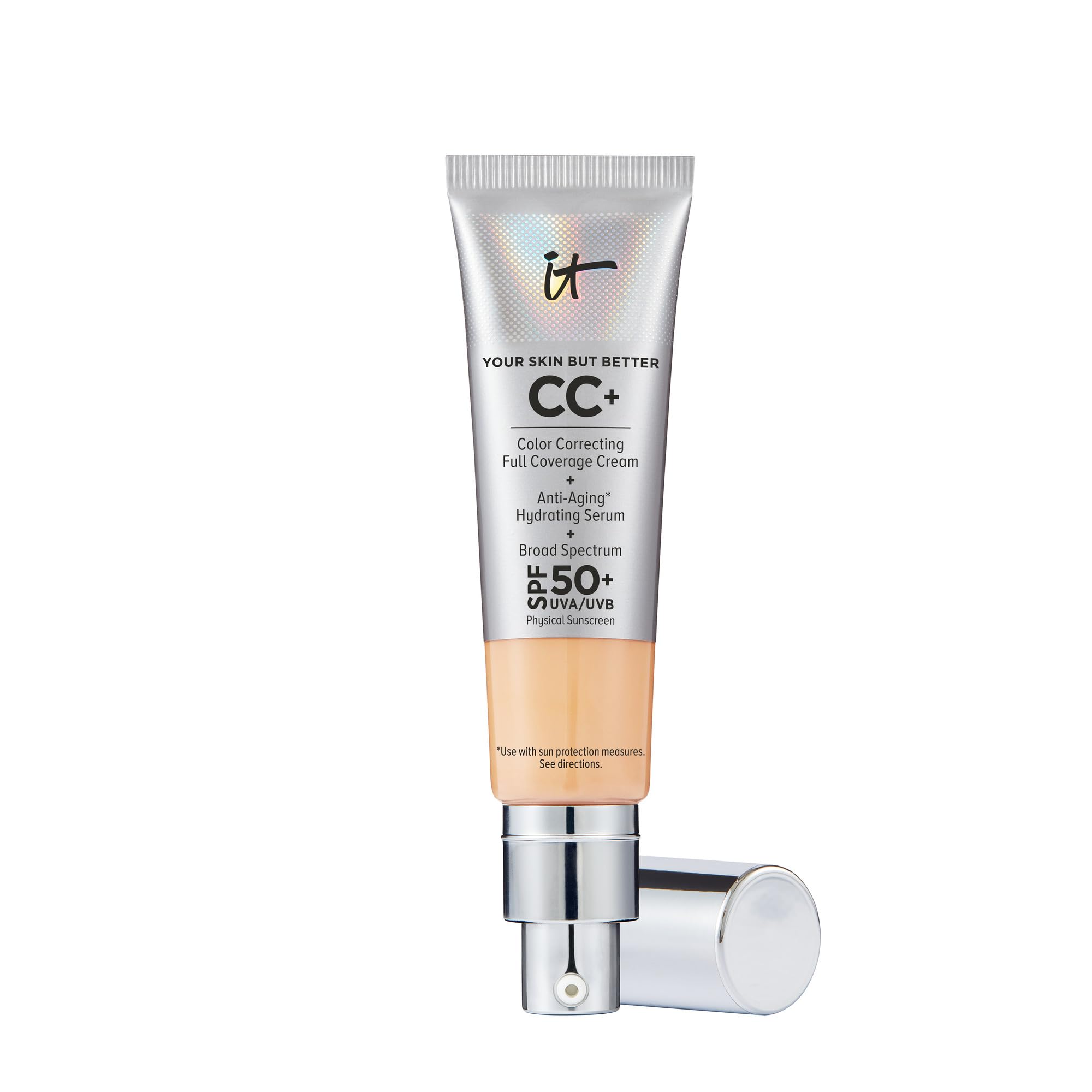 Photo 1 of IT Cosmetics CC+ Cream (Medium) - Natural Full Coverage Foundation With SPF 50+, Color Corrector & Anti-Aging Hydrating Serum, Hyaluronic Acid + Peptides, Lightweight - 1.08 fl oz