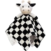 BEILIMU Baby Security Blanket Lovey Cow Blanket for Boys Girls 14 Inch | High Contrast Super Soft 3D Checkerboard Gingham with Minky Dot Fabric Backing Snuggle Stuffed Animal Shower Gift Black